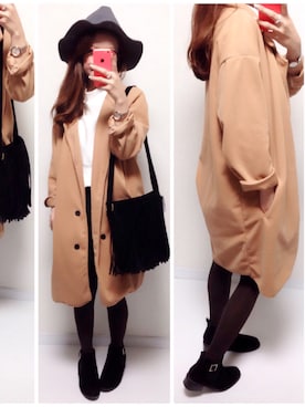 「フリンジバッグ」｜「アイテム（トレンチコート）」を使った、Chich_h @chich_hさん（レディース・152cm）の冬コーディネート