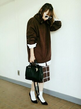 「ゆるニット」｜「アイテム（シャツワンピース）」を使った、コマさんさん（レディース・154cm）の秋コーディネート