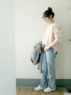 「リーバイス501」｜「アイテム（チェスターコート）」を使った、コマさんさん（レディース・154cm）の冬コーディネート