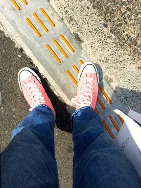 「CONVERSE（コンバース）の[日本製] converse コンバース CANVAS ALL STAR J HI キャンバス オールスター J ハイ 15SS PINK（スニーカー、ピンク系）」を使った、canaさん（レディース）の春コーディネート