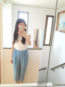 「ブルー x ホワイト」｜「アイテム（サロペット/オーバーオール）」を使った、さわさん（レディース・170cm）の夏コーディネート