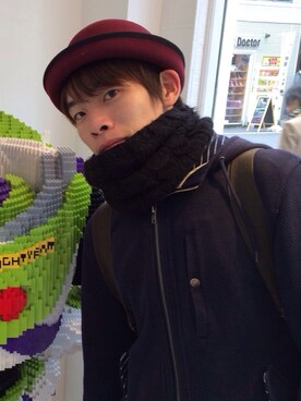 「glamb（グラム）のTrindle hat（ハット、レッド系）」を使った、sakk!yさん（メンズ・166cm）の春コーディネート