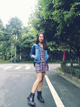 「school」｜「アイテム（ブーツ）」を使った、Erchuさん（レディース・158cm）の秋コーディネート