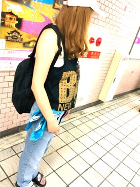 「RETRO GIRL（レトロガール）のアイテム（キャップ、ホワイト系）」を使った、きゃほたさん（レディース・168cm）の夏コーディネート