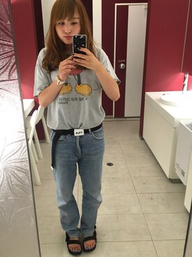 「usedのアイテム（Tシャツ/カットソー、グレー系）」を使った、きゃほたさん（レディース・168cm）の夏コーディネート