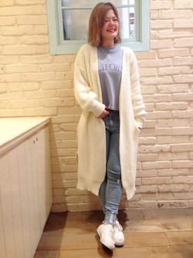「ロングニット」｜「アイテム（その他アウター）」を使った、HAZUKI KORENAGAさん（レディース・155cm）の冬コーディネート
