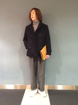「RAGEBLUE（レイジブルー）のアイテム（ピーコート）」を使った、宮崎さん（メンズ・175cm）の秋コーディネート