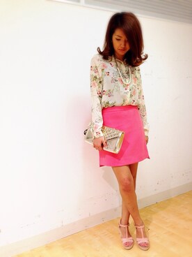 「フラワープリント　ブラウス（シャツ/ブラウス、ベージュ系）」を使った、MIXXO_natsuさん（レディース・160cm）の春コーディネート
