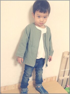 「ノーカラージャケット」｜「アイテム（福袋/福箱）」を使った、ACOさん（キッズ・90cm）の冬コーディネート