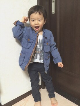 「ZARA KIDS」｜「アイテム（ノーカラージャケット）」を使った、ACOさん（キッズ・100cm）の冬コーディネート