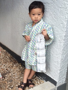 「アイテム（浴衣、グリーン系）」を使った、ACOさん（キッズ・100cm）の夏コーディネート