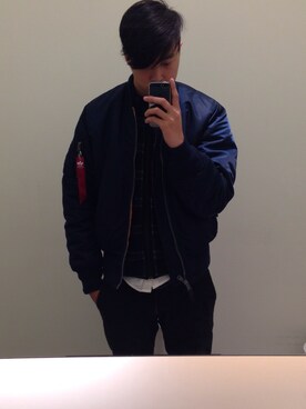 「Alpha Industries（アルファインダストリーズ）のアイテム（その他アウター）」を使った、ChunHao Wangさん（メンズ・186cm）の冬コーディネート