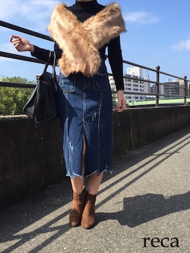「reca（レカ）のアイテム（デニムスカート）」を使った、recastaffさん（レディース・154cm）の秋コーディネート