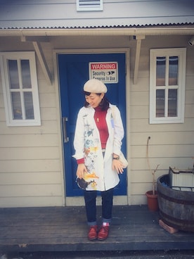 「レッド」｜「アイテム（シャツワンピース）」を使った、n r m°さん（レディース・157cm）の春コーディネート