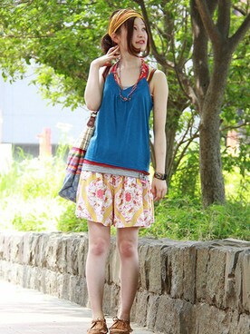 「ジャパンブルー」｜「アイテム（モカシン/デッキシューズ）」を使った、wasanさん（レディース・160cm）の夏コーディネート