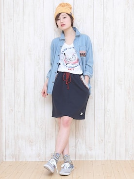 「ひざ丈スカート」｜「アイテム（ニットキャップ/ビーニー）」を使った、wasanさん（レディース・160cm）の春コーディネート