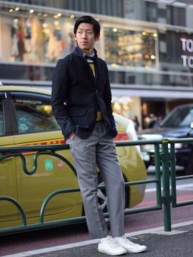 「united arrows」｜「アイテム（蝶ネクタイ）」を使った、Katsuya Abeさん（メンズ・178cm）の春コーディネート