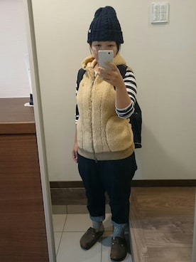 「CHUMS（チャムス）のアイテム（ニットキャップ/ビーニー）」を使った、さだきちさん（レディース・145cm）の秋コーディネート