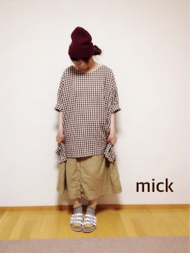 「アイテム（その他トップス、ブラウン系）」を使った、micktenさん（レディース・158cm）の夏コーディネート