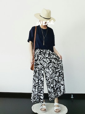 「UNIQLO Tシャツ」｜「アイテム（帽子）」を使った、gumiさん（レディース・154cm）の夏コーディネート