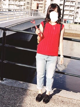 「アイテム（ベスト、レッド系）」を使った、ｋｏｎｏｍｉ.さん（レディース・165cm）の夏コーディネート