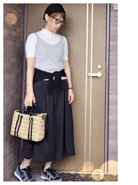 「niko and...（ニコアンド）のオリジナル ミニラインテープカゴバッグ【niko and...】（かごバッグ）」を使った、eTuさん（レディース・160cm）の夏コーディネート