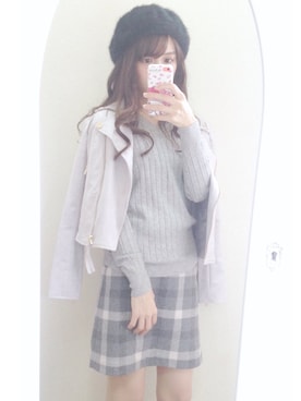 「グレーコーデ」｜「アイテム（ライダースジャケット）」を使った、Reinaさん（レディース・157cm）の秋コーディネート