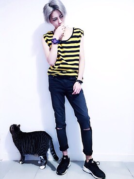 「SAINT LAURENT PARIS（サンローランパリ）のアイテム（タンクトップ）」を使った、Mino_riiiiiiさん（メンズ・165cm）の秋コーディネート
