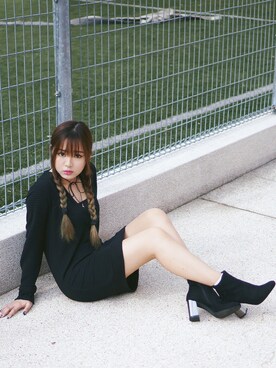 「MONKI（モンキ）のアイテム（ドレス）」を使った、BaoerTangさん（レディース・158cm）の秋コーディネート
