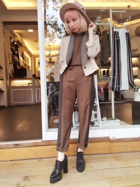 「Marjorie（マージョリー）のアイテム（つなぎ/オールインワン）」を使った、Irisさん（レディース・158cm）の春コーディネート