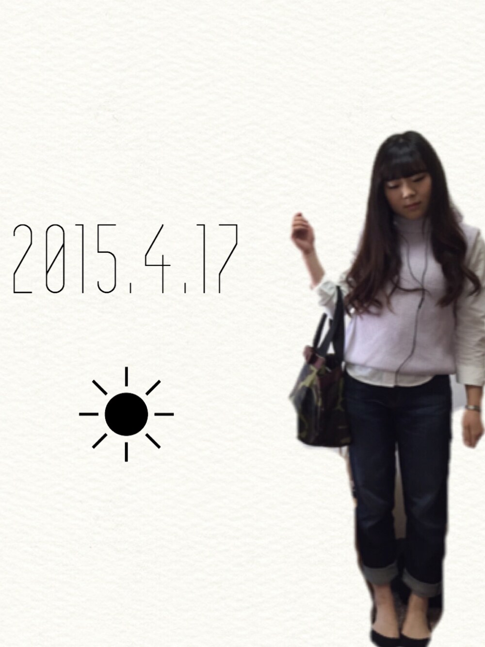 「マーキュリーデュオ(MERCURYDUO)、ニットベスト、デニムパンツ」｜「MERCURYDUOのアイテム（ベスト、パープル系）」を使った、めろでぃさん（レディース・153cm）の春コーディネートの1枚目の写真