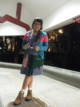 「アイテム（アクセサリー、パープル系）」を使った、k_fokさん（レディース・155cm）の秋コーディネート