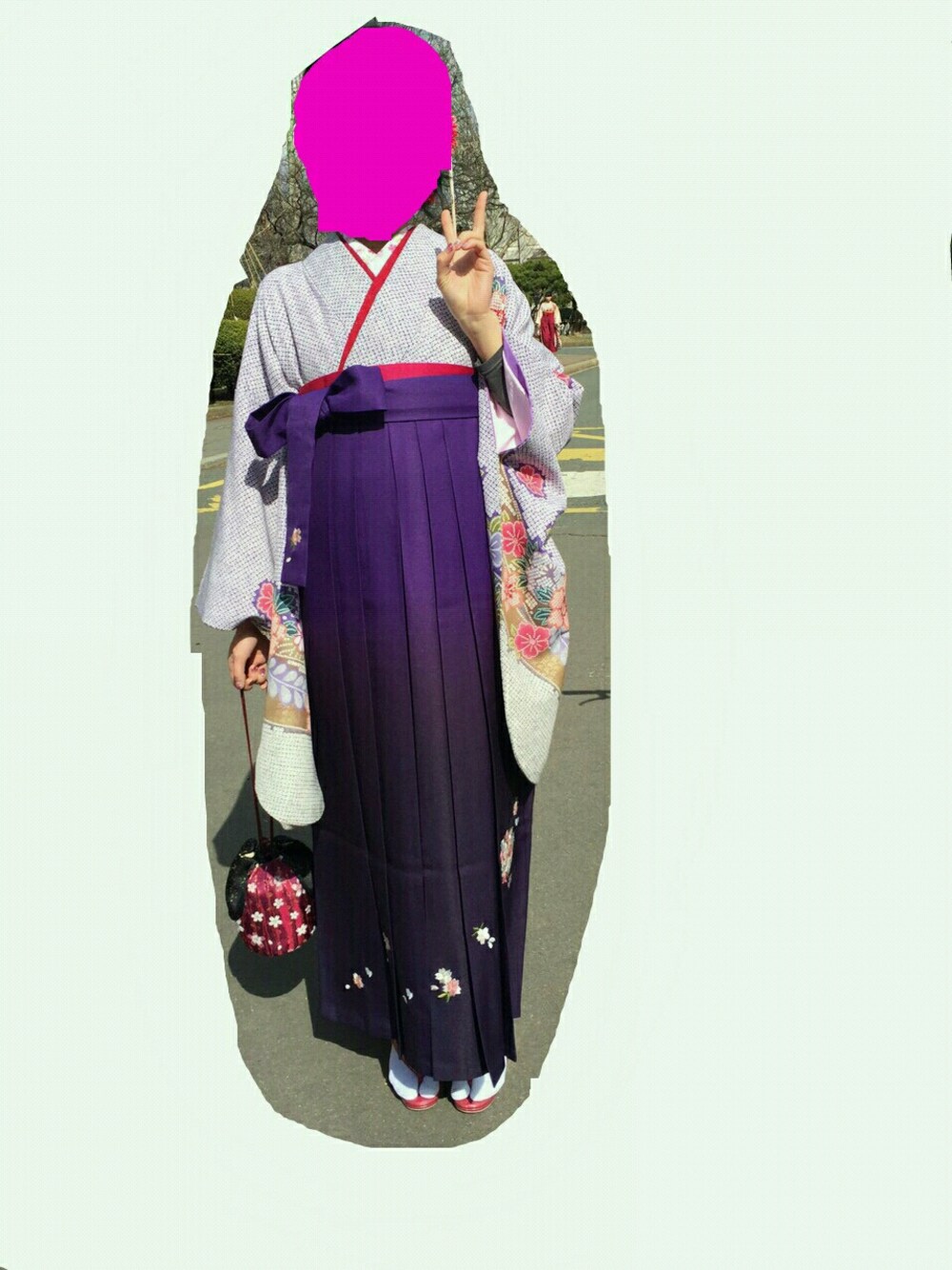 「和装、和服、袴、卒業式」｜「no brandのアイテム（その他、パープル系）」を使った、kappiさん（レディース・157cm）の春コーディネートの1枚目の写真