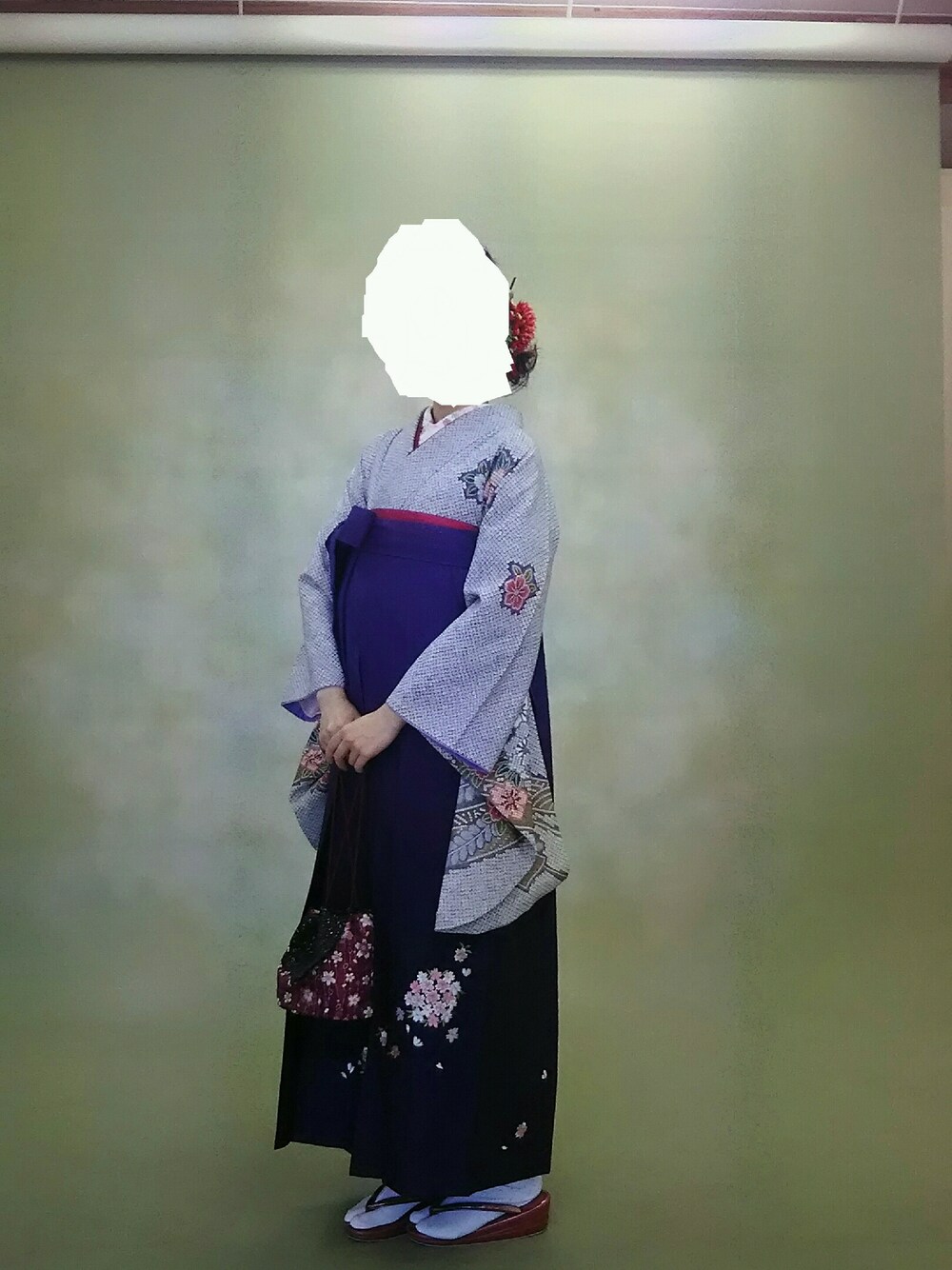 「卒業式、袴、紫、和装、和服」｜「no brandのアイテム（その他、パープル系）」を使った、kappiさん（レディース・157cm）の春コーディネートの1枚目の写真