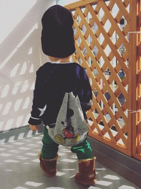 「abcd（ナシ）のアイテム（バックパック/リュック）」を使った、Tohmomさん（キッズ・80cm）の冬コーディネート