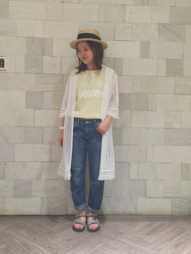 「むぎわら帽子」｜「アイテム（ワンピース/ドレス）」を使った、まるこさん（レディース・150cm）の夏コーディネート