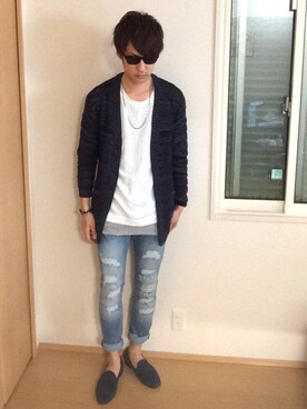 「ZARA（ザラ）のアイテム（ニット/セーター、ブルー系）」を使った、takashiさん（メンズ・180cm）の春コーディネート