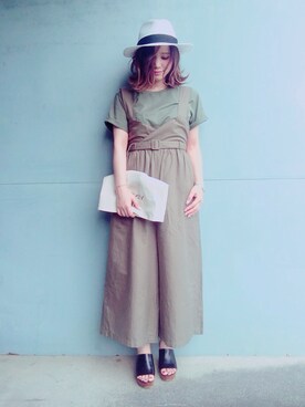 「ウェッジソール」｜「アイテム（サロペット/オーバーオール）」を使った、sindieさん（レディース・149cm）の夏コーディネート