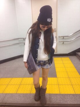 「アイテム（クラッチバッグ、グレー系）」を使った、aiさん（レディース・158cm）の冬コーディネート