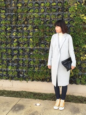 「ENFOLD（エンフォルド）のアイテム（チェスターコート）」を使った、潮田あかりさん（レディース・166cm）の冬コーディネート