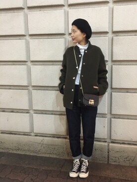 「BLACK BY MOUSSY（ブラックバイマウジー）のアイテム（ブルゾン）」を使った、潮田あかりさん（レディース・166cm）の冬コーディネート