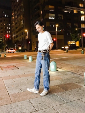 「HANES（ヘインズ）のアイテム（その他アンダーウェア/インナー）」を使った、潮田あかりさん（レディース・166cm）の夏コーディネート