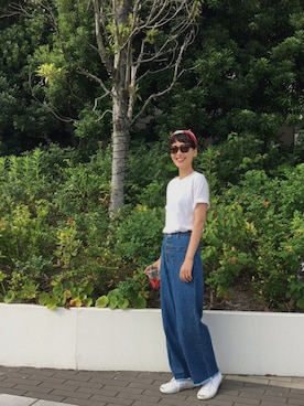 「HANES（ヘインズ）のアイテム（その他アンダーウェア/インナー）」を使った、潮田あかりさん（レディース・166cm）の夏コーディネート