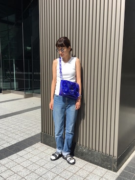 「mame（マメ）のアイテム（バッグ）」を使った、潮田あかりさん（レディース・166cm）の夏コーディネート
