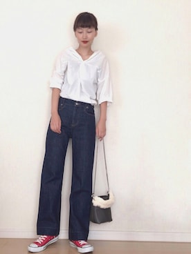 「RAW FUDGE（ローファッジ）のアイテム」を使った、潮田あかりさん（レディース・166cm）の秋コーディネート