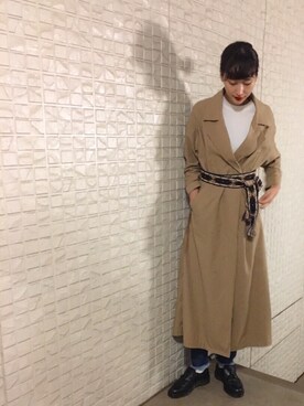 「フリンジデニム」｜「アイテム（その他アウター）」を使った、潮田あかりさん（レディース・166cm）の秋コーディネート
