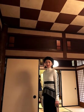 「mame（マメ）のアイテム（トップス）」を使った、潮田あかりさん（レディース・166cm）の秋コーディネート