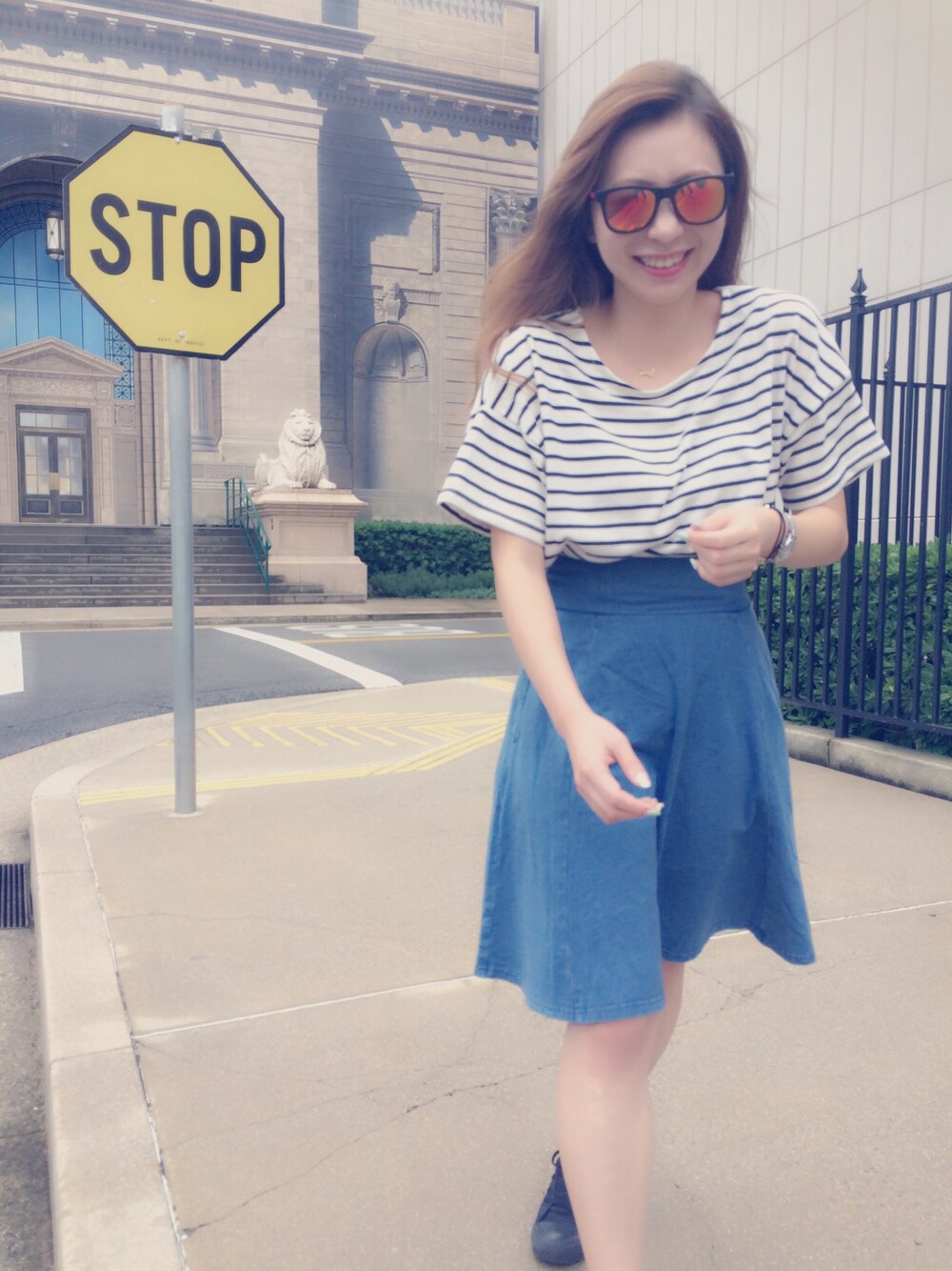 「ユニバ#楽しい#2連休#明日も休み」｜「Heatherのアイテム（スカート、ブルー系）」を使った、sayakaさん（レディース・150cm）の夏コーディネートの1枚目の写真