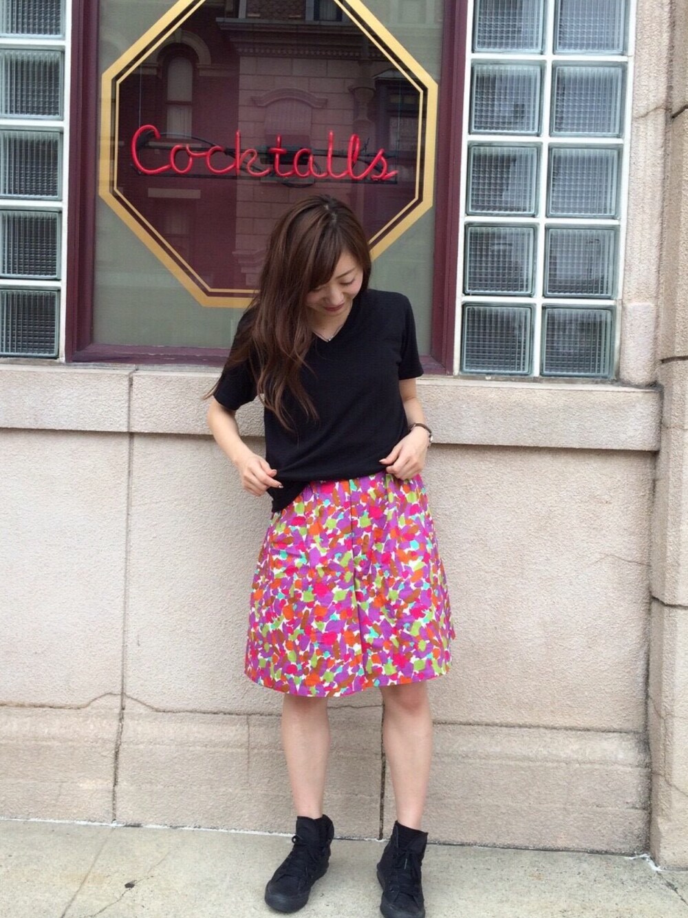 「CONVERSEのconverse コンバース ALL STAR HI オールスター ハイ 3206 BLKﾓﾉｸﾛｰﾑ（スニーカー、ブラック系）」を使った、sayakaさん（レディース・150cm）の秋コーディネートの1枚目の写真