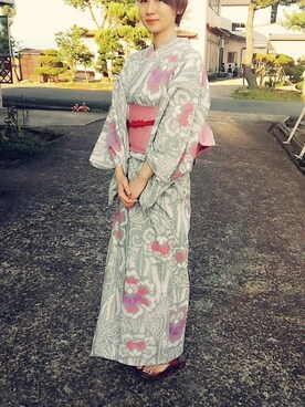 「アイテム（浴衣、グリーン系）」を使った、homikaさん（レディース・155cm）の夏コーディネート